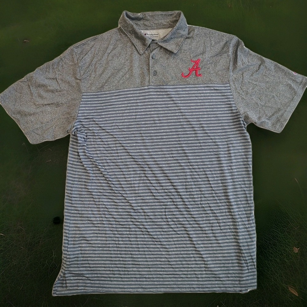 Alabama Crimson‎ Tide Champion Polo Shirt Men's Large Short Sleeve Gray A2